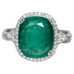 IGI Certified 14K 9.47 Ct Emerald Diamond Antique Art Deco Style Engagement Ring