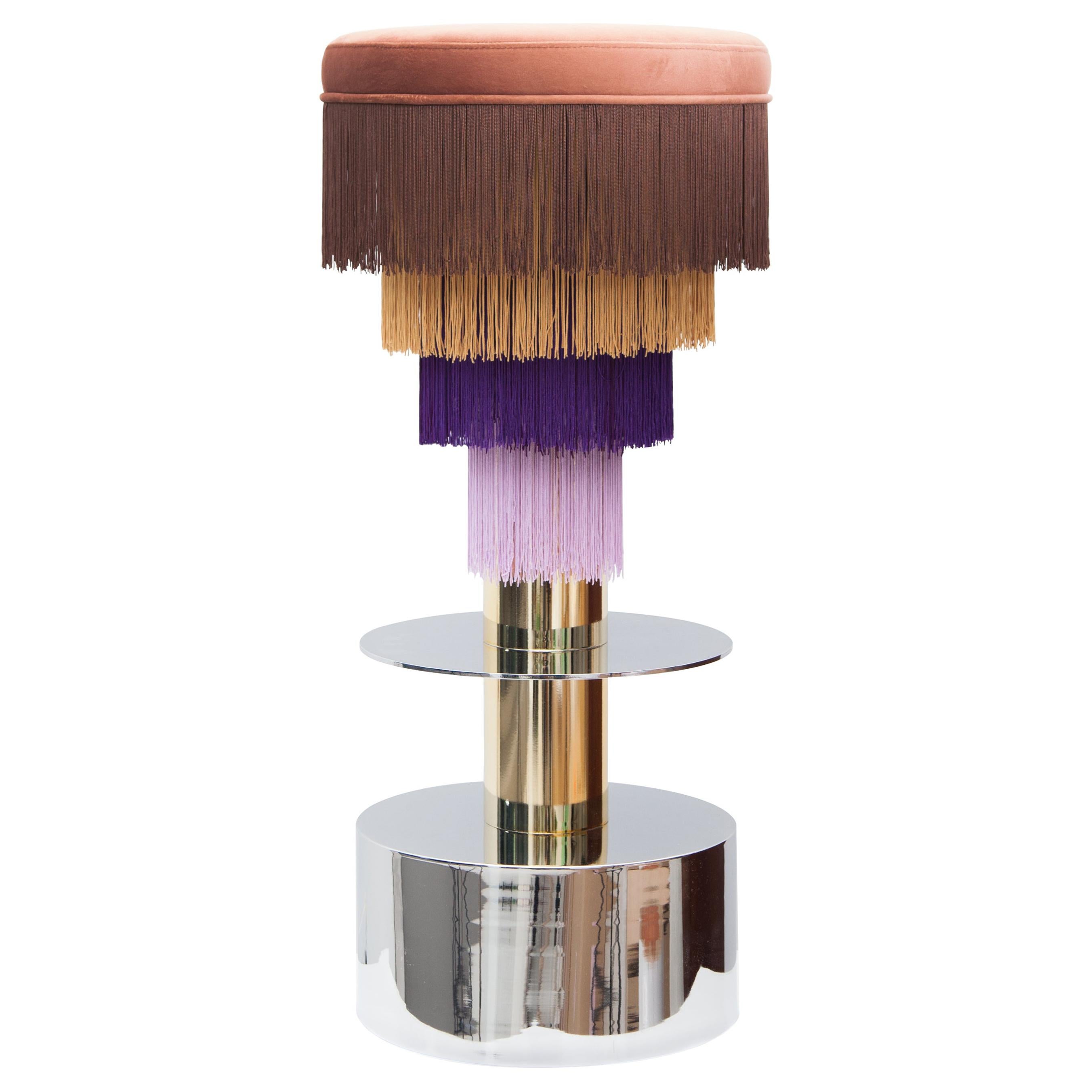 Terracotta Pink Déjà Vu Stool - Playful Hues in Velvet by Masquespacio