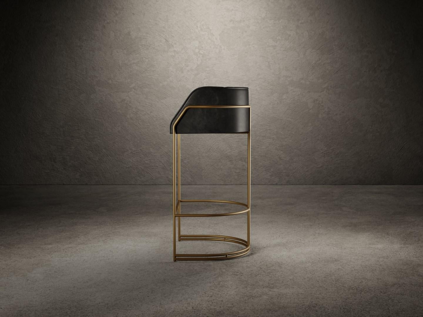 Modern Déjà Vu Stool in Black Leather and Brushed Brass For Sale