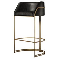 Déjà Vu Stool in Black Leather and Brushed Brass