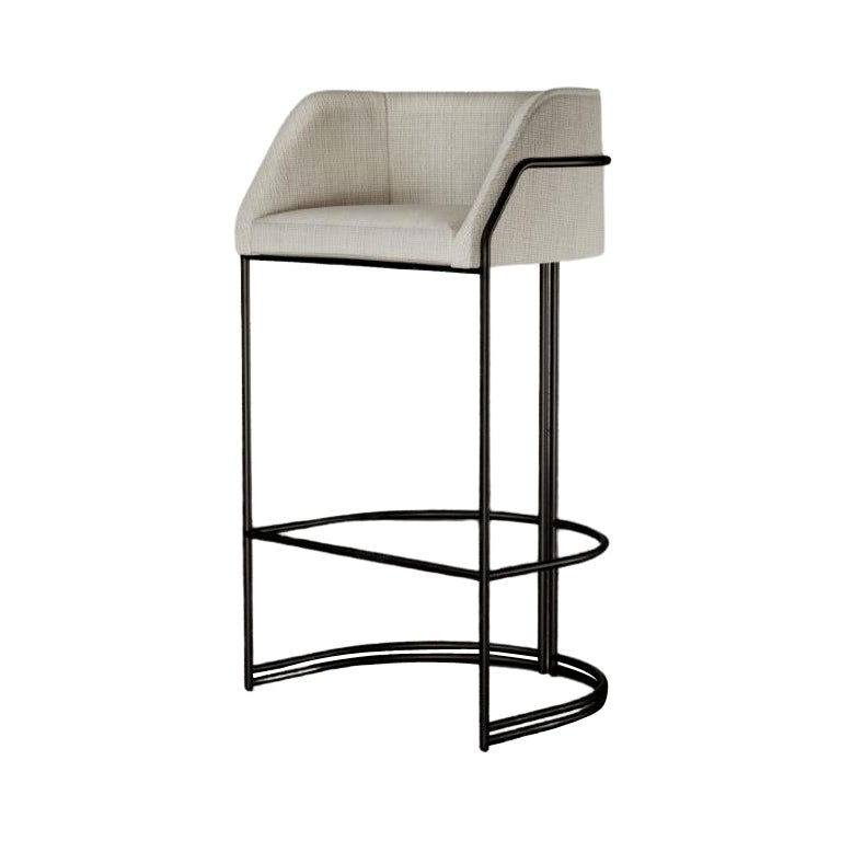 Déjà Vu Stool in White Fabric and Matte Black Metal For Sale