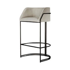 Tabouret Déjà Vu en tissu blanc et métal noir mat