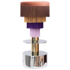 Deja Vu Stool with 24-Karat Gold-Plated Metal and Velvet Fringes