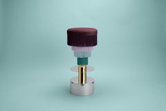 Deja Vu Wine and Pink Stool with 24-Karat Gold-Plated Metal and Velvet Fringes