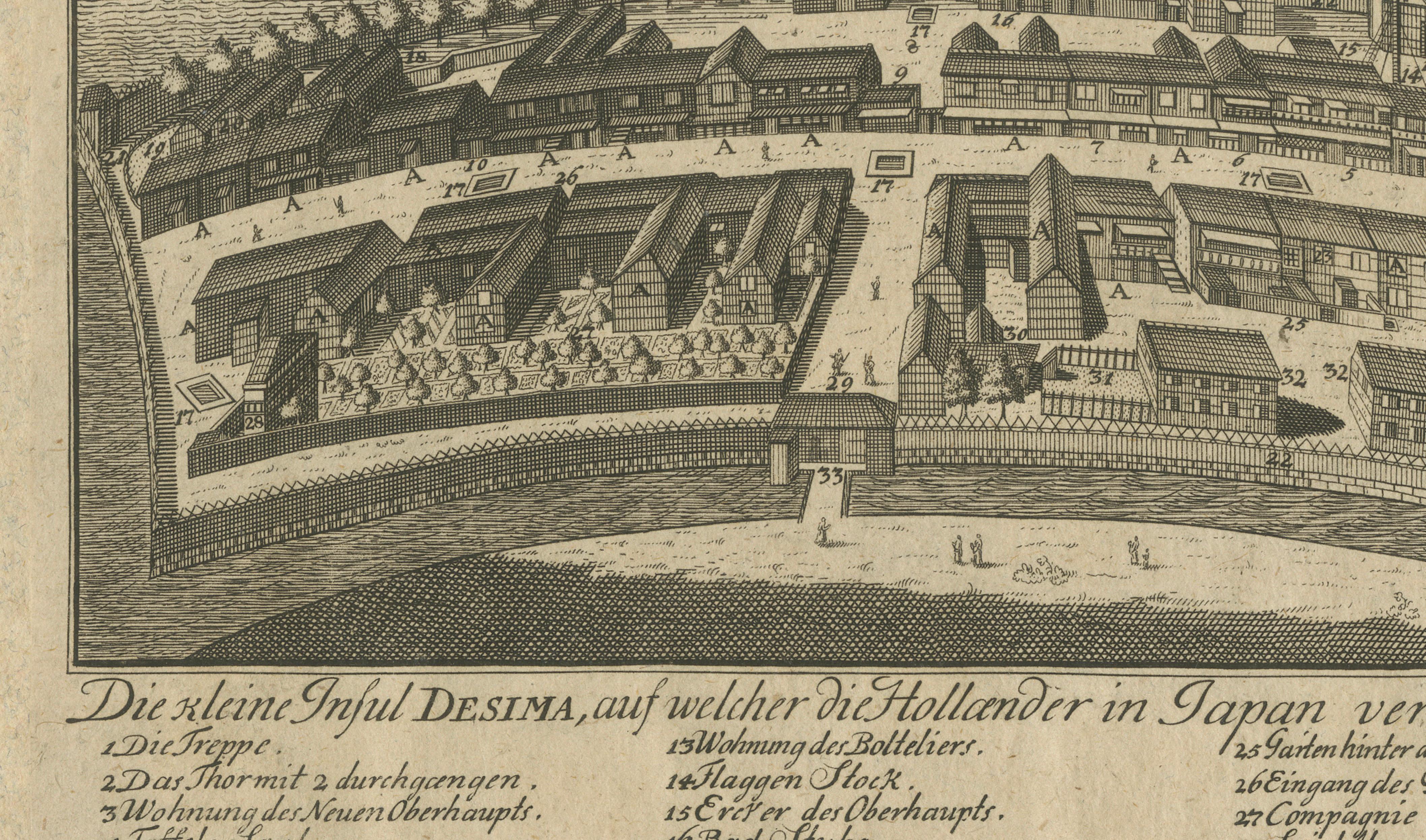 Dejima (Desima) Dutch Trading Post, Nagasaki Japan – VOC Engraving, 1736