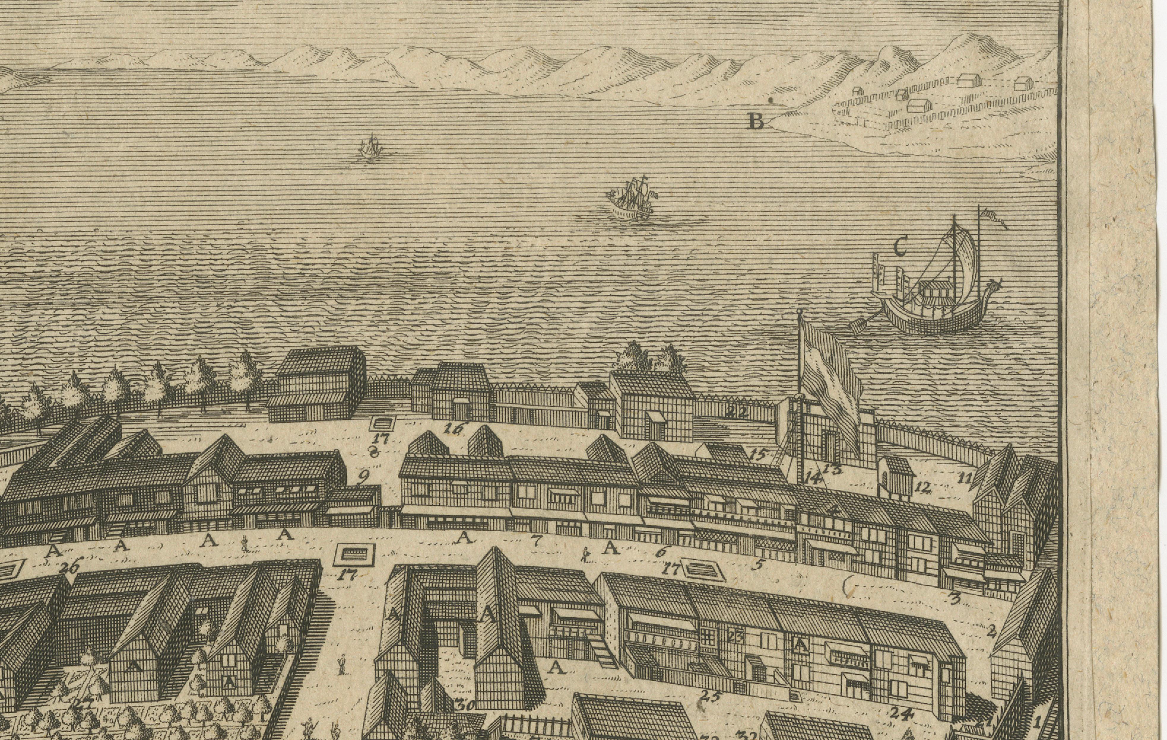 Dejima (Desima) Dutch Trading Post, Nagasaki Japan – VOC Engraving, 1736