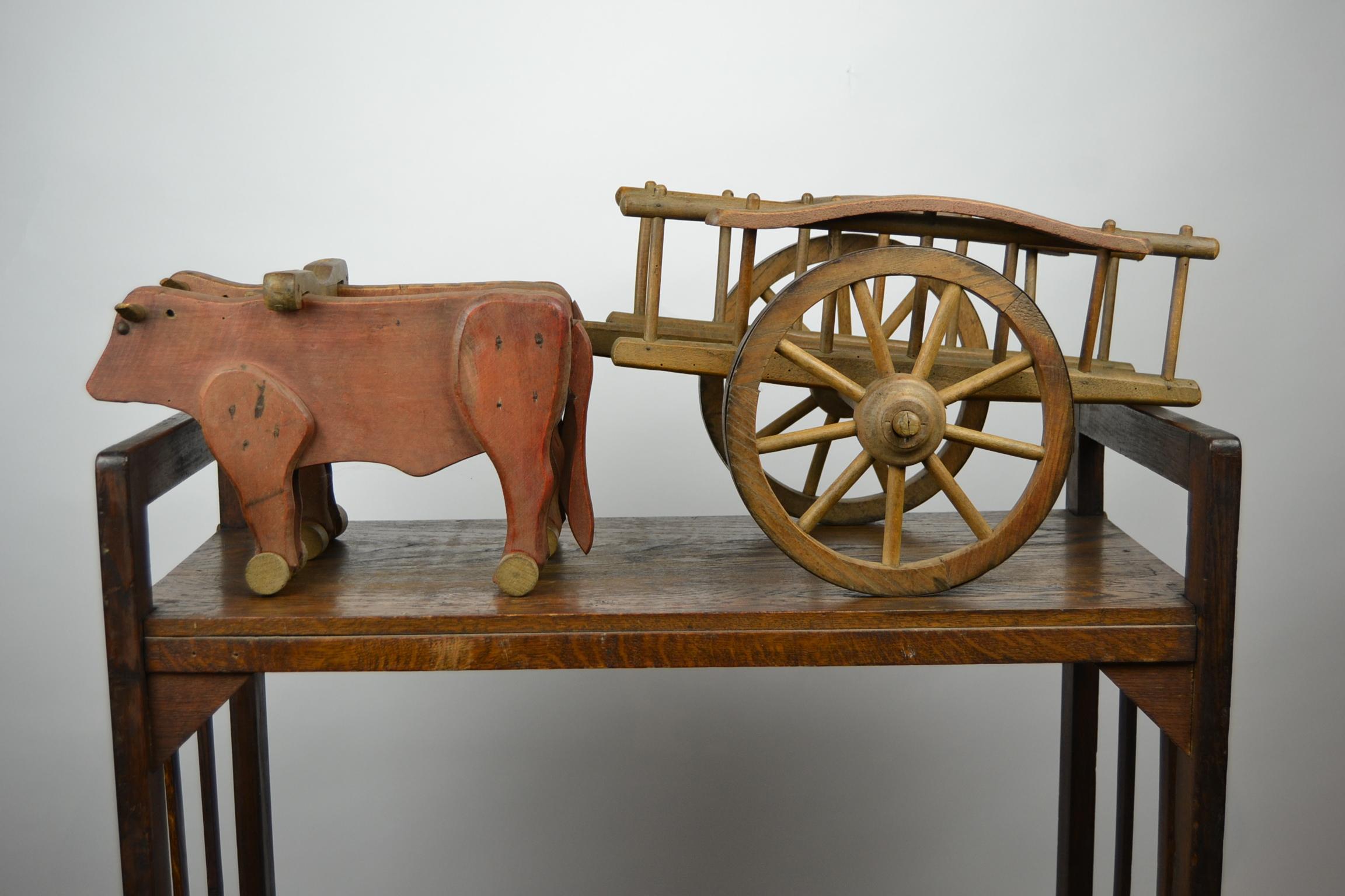 1940s Wooden Oxcart Pull Toy by Dejou , France For Sale 4
