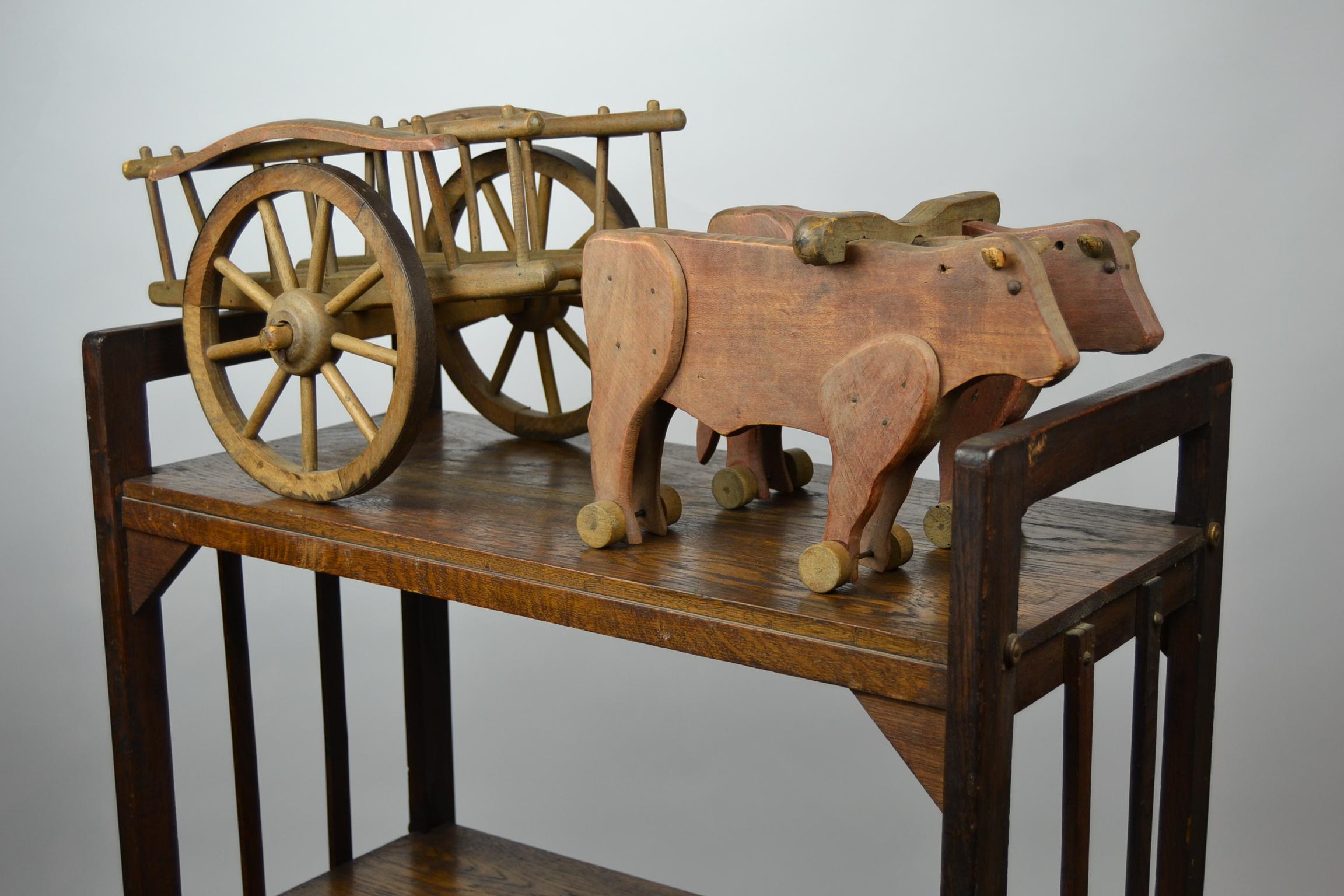 20th Century 1940s Wooden Oxcart Pull Toy by Dejou , France For Sale