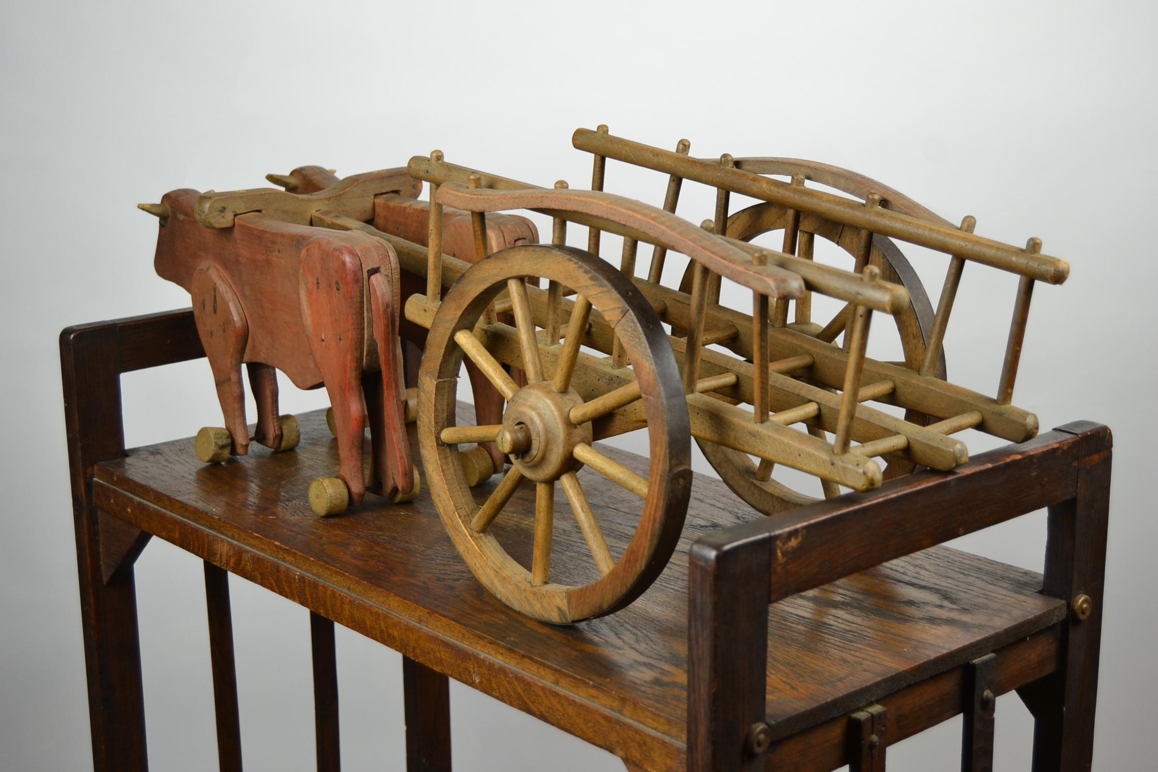 1940s Wooden Oxcart Pull Toy by Dejou , France For Sale 2