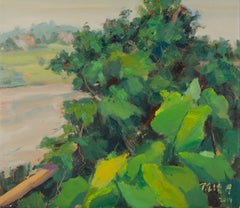 Dejun Chen Landscape Original Oil On Canvas "Riverside Spring Scenery"