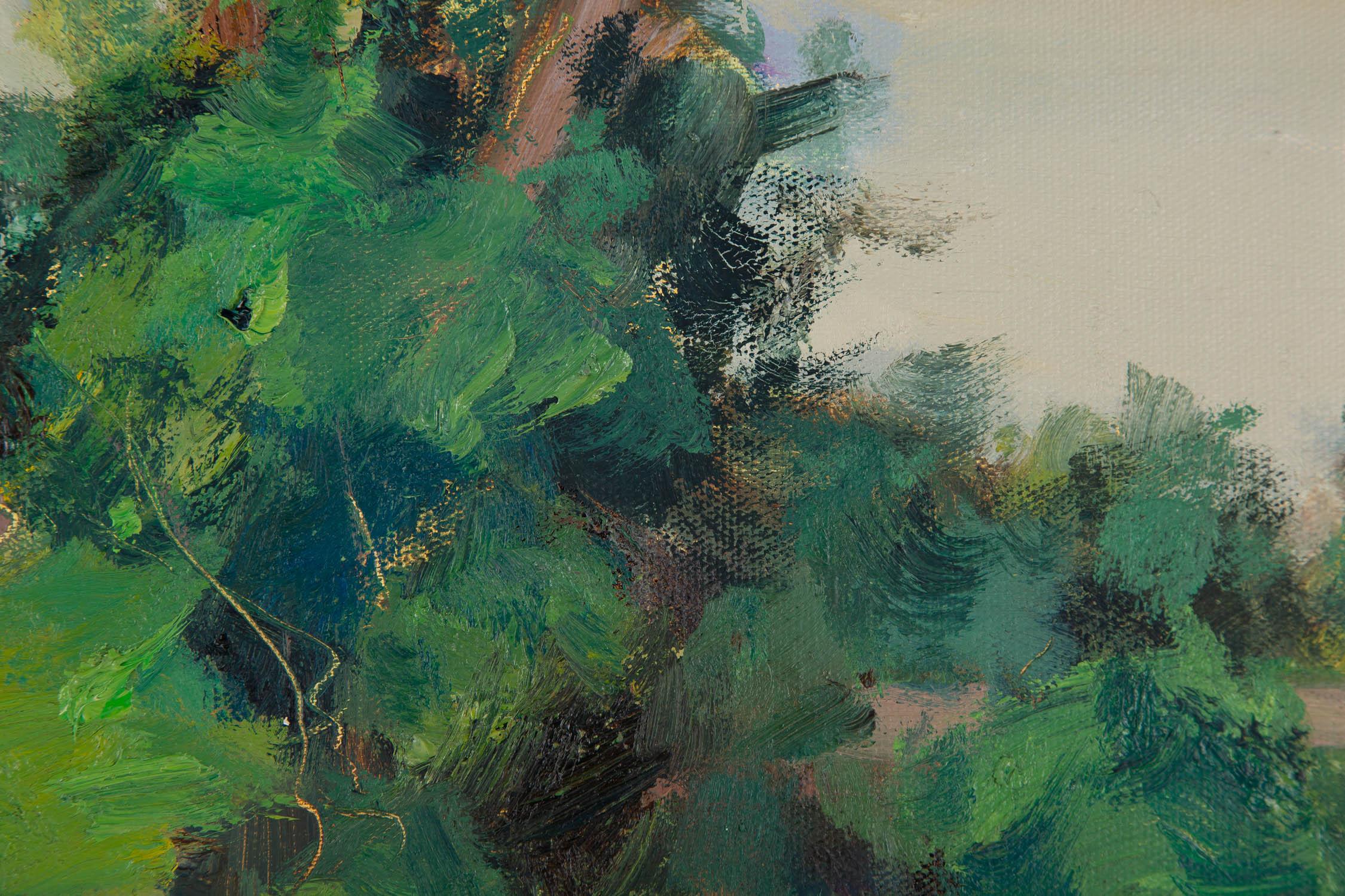  Title: Riverside Spring Scenery
 Medium: Oil on canvas
 Size: 19 x 22 inches
 Frame: Framing options available!
 Condition: The painting appears to be in excellent condition.
 
 Year: 2014
 Artist: Dejun Chen
 Signature: Signed
 Signature Location:
