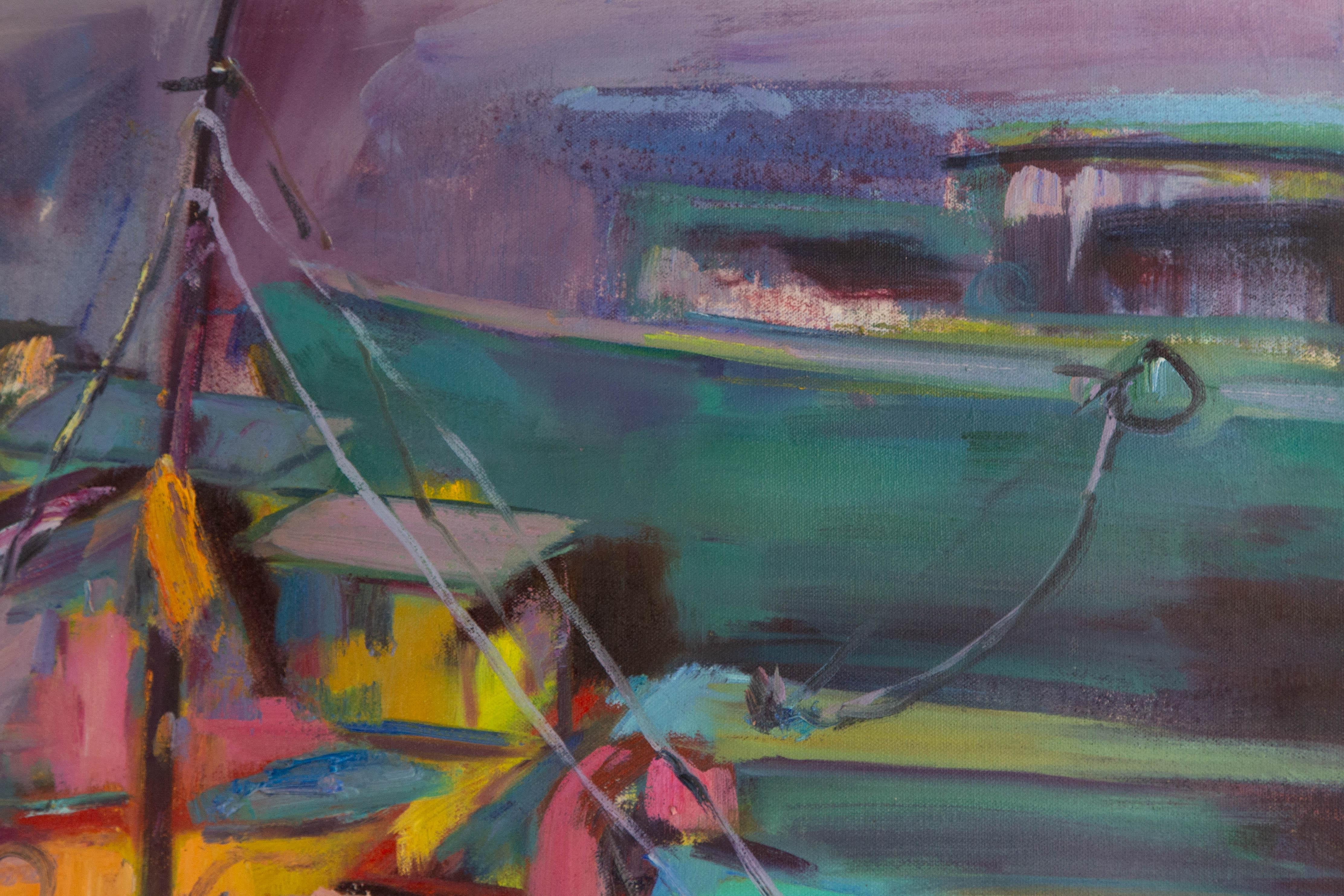  Title: Untitled - Port
 Medium: Oil on canvas
 Size: 46.5 x 39.25 inches
 Frame: Framing options available!
 Condition: The painting appears to be in excellent condition.
 
 Year: 2016
 Artist: Dejun Chen
 Signature: Signed
 Signature Location: