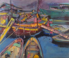Dejun Chen Landschaft Original Öl auf Leinwand "Ohne Titel - Hafen"