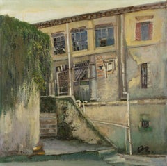 Huile sur toile originale "Island House", Dejun Wang Landscape