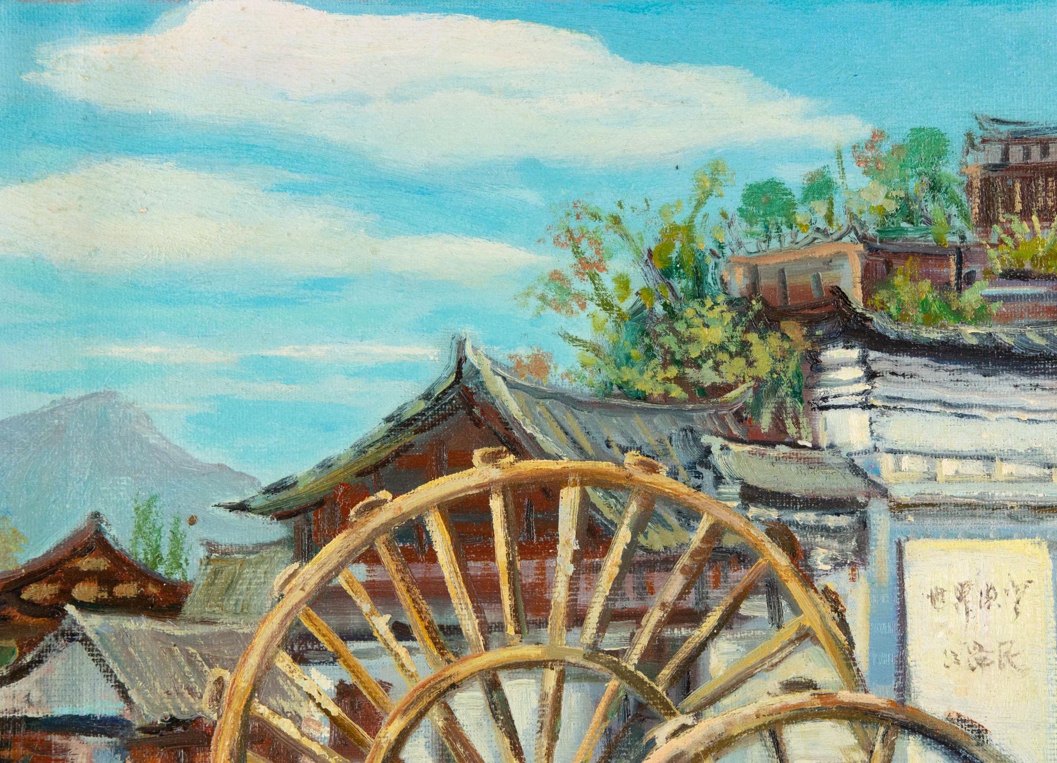 DeJun Wang Landscape original huile sur toile « Scène du Lijiang » - Painting de Dejun Wang
