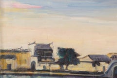 Dejun Wang Landscape Original Oil On Canvas "Water Town Sunset"