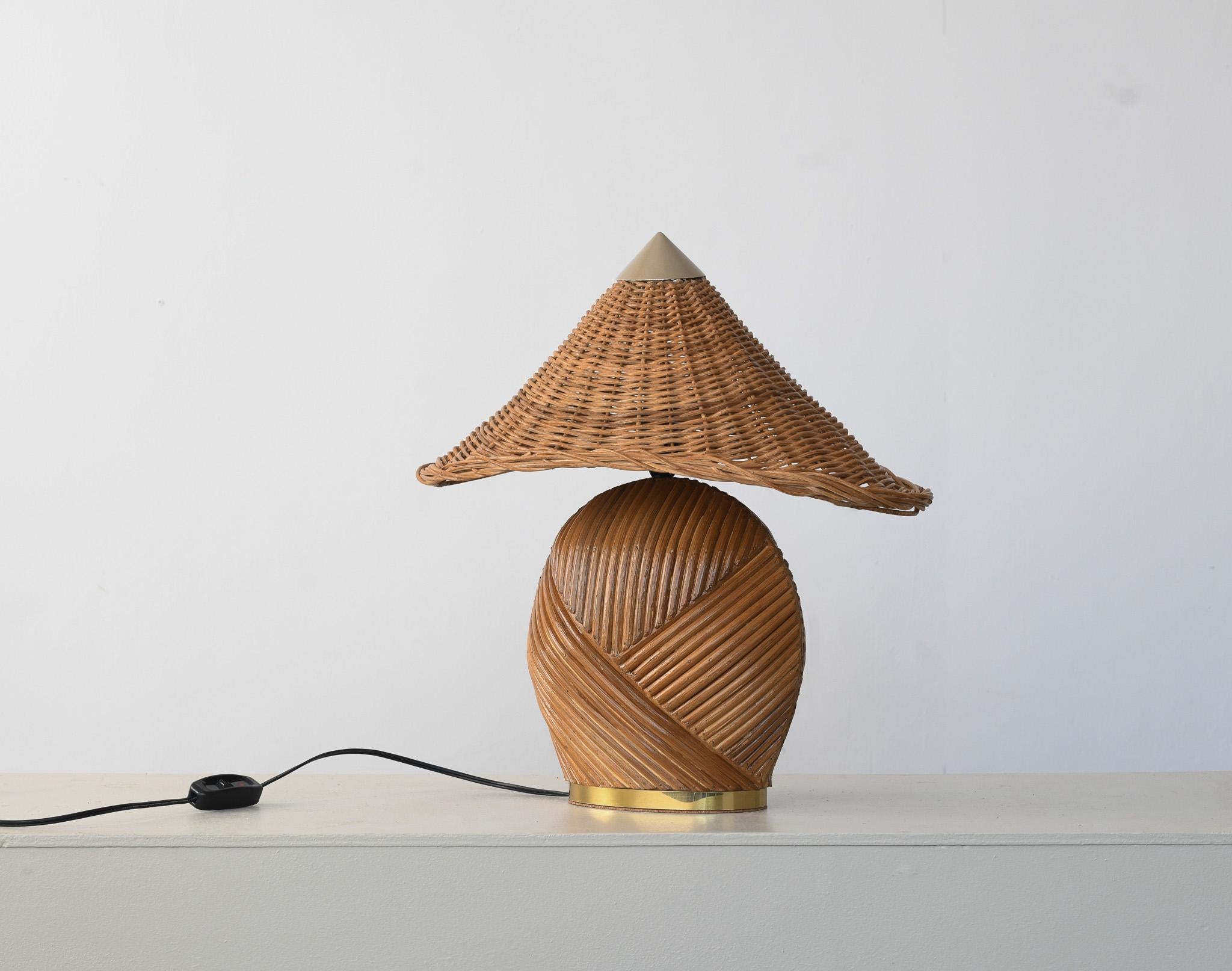 Philippine Deka Pencil Reed Rattan Table Lamp For Sale
