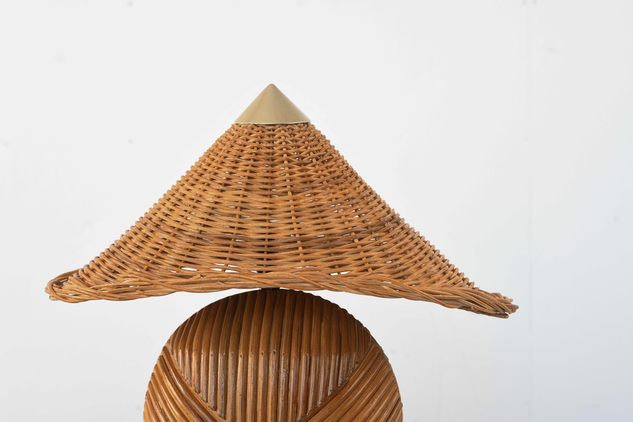 Hand-Crafted Deka Pencil Reed Rattan Table Lamp For Sale