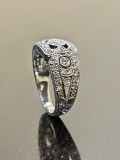 DeKara Design Art Deco Hand Engraved Platinum 1 Carat Diamond Engagement Band