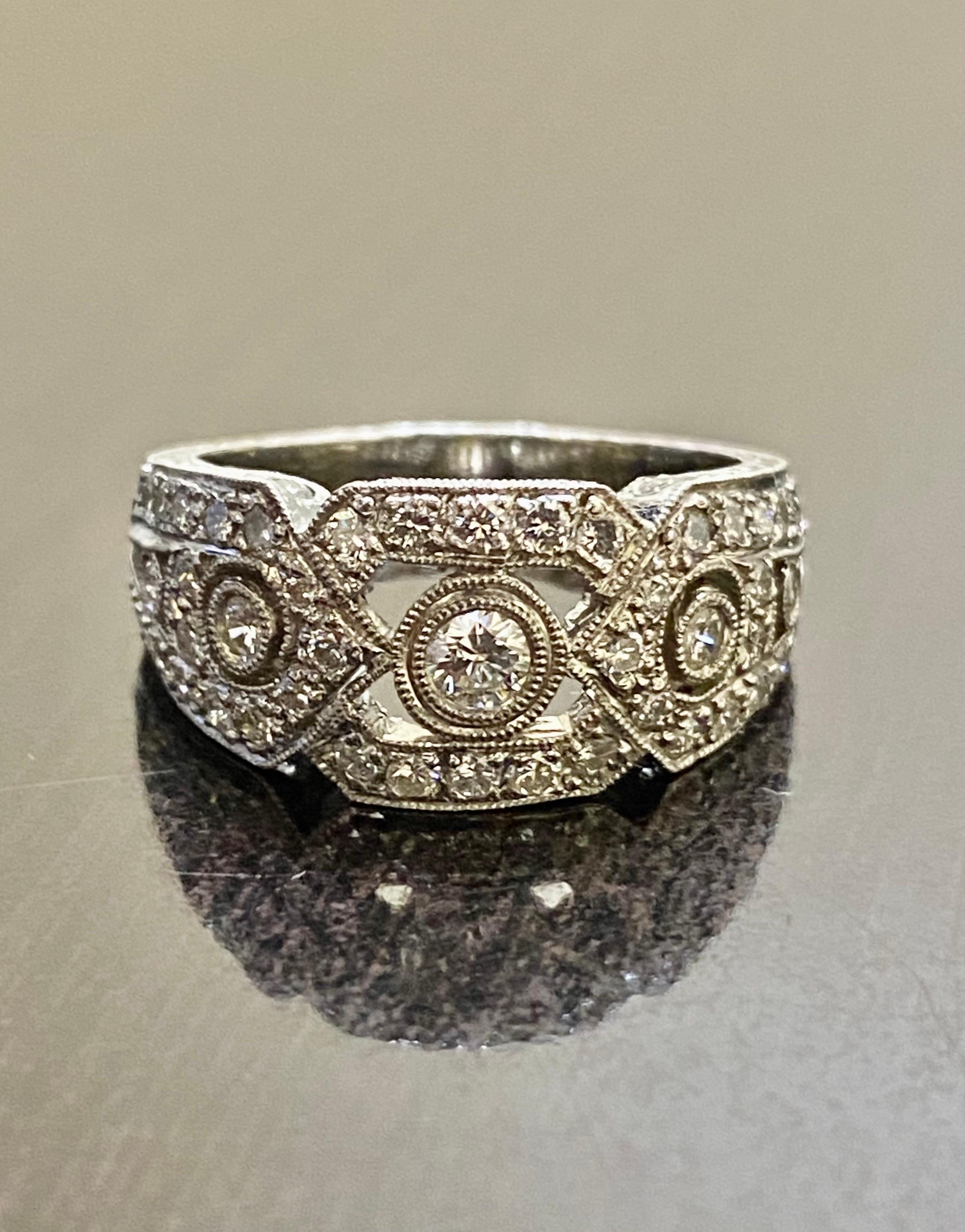 DeKara Design Art Deco Hand Engraved Platinum 1 Carat Diamond Engagement Band In New Condition For Sale In Los Angeles, CA
