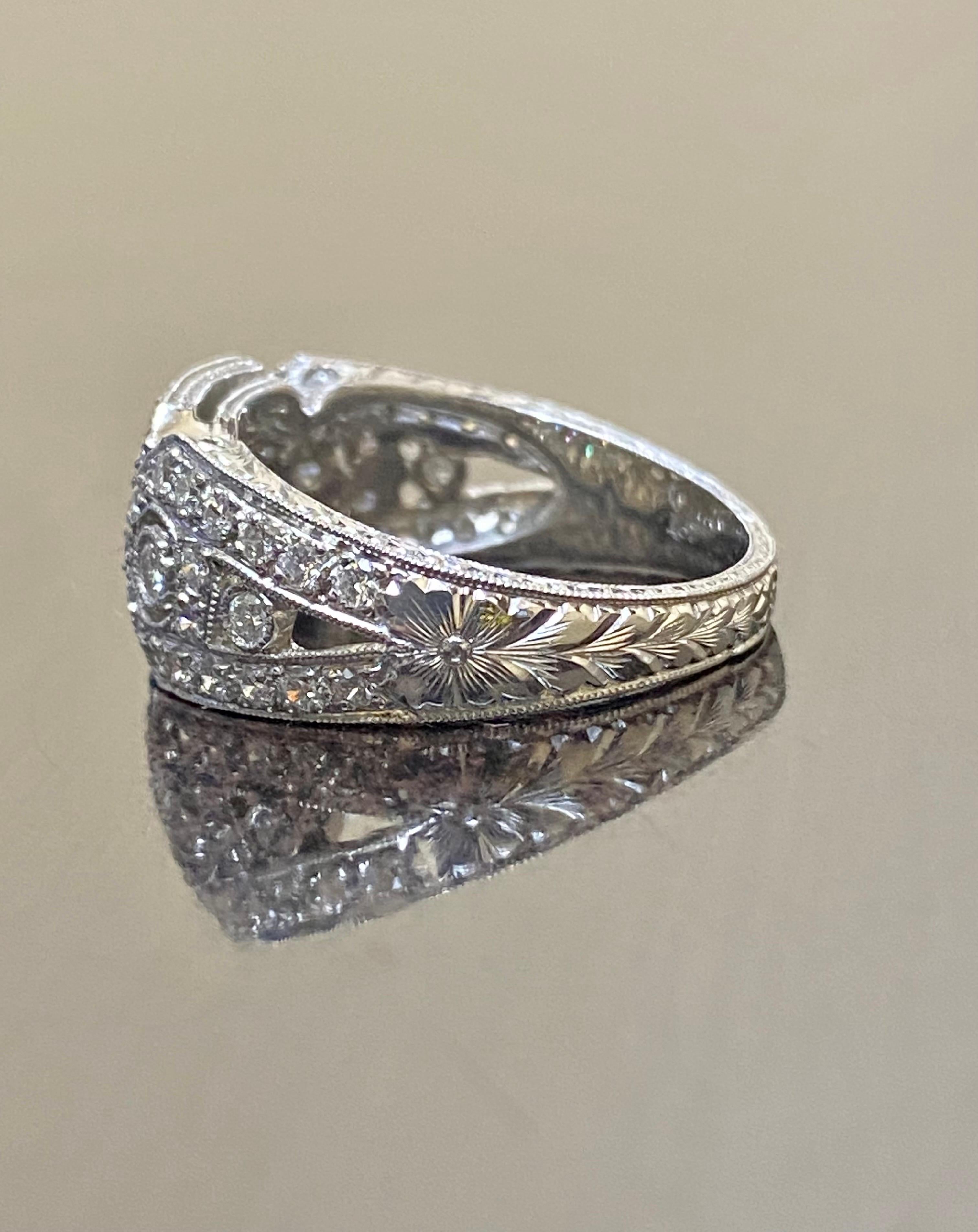 DeKara Design Art Deco Hand Engraved Platinum 1 Carat Diamond Engagement Band For Sale 1