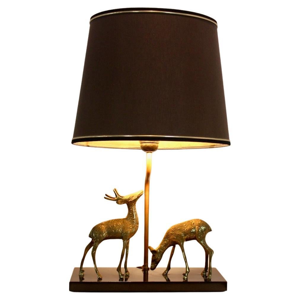 Lampe de bureau sculpture en forme de cerf noué en laiton, Belgique, 1970