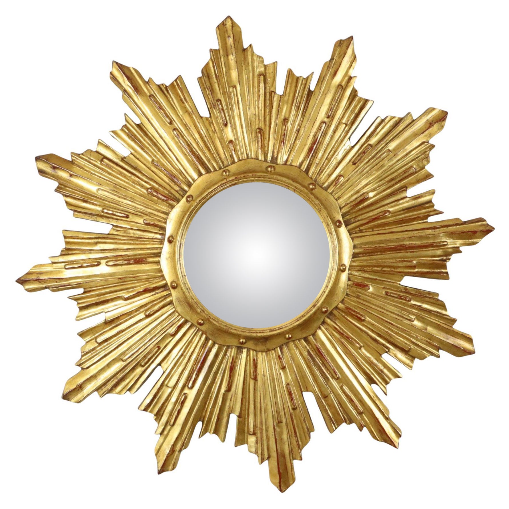 Deknudt Gold Leaf Gilded Wooden Sun Mirror Sunburst Convex 65cm