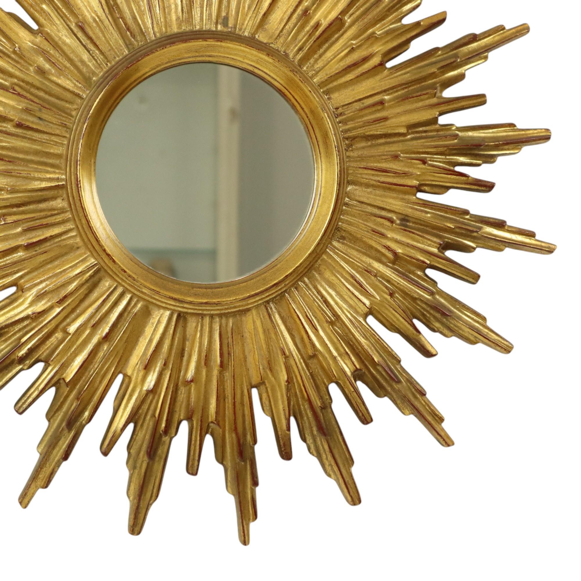 Milieu du XXe siècle Deknudt Or Miroir ensoleillé Miroir ensoleillé Miroir plat