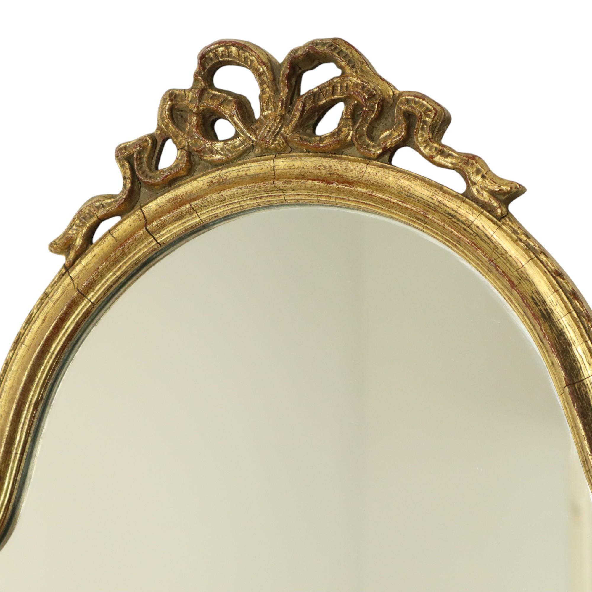 Baroque Deknudt Mirror with Bow Gold Leaf Gilded Wood Classic 69cm For Sale