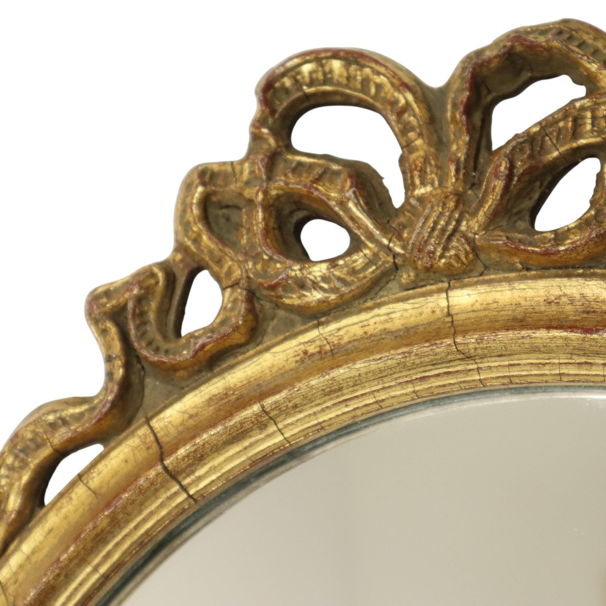 Deknudt Mirror with Bow Gold Leaf Gilded Wood Classic 69cm For Sale 1