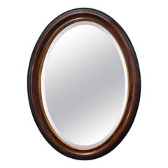 Deknudt Oval Wall Mirror with Walnut-Toned Frame and Gilt Inner Edge, Belgium