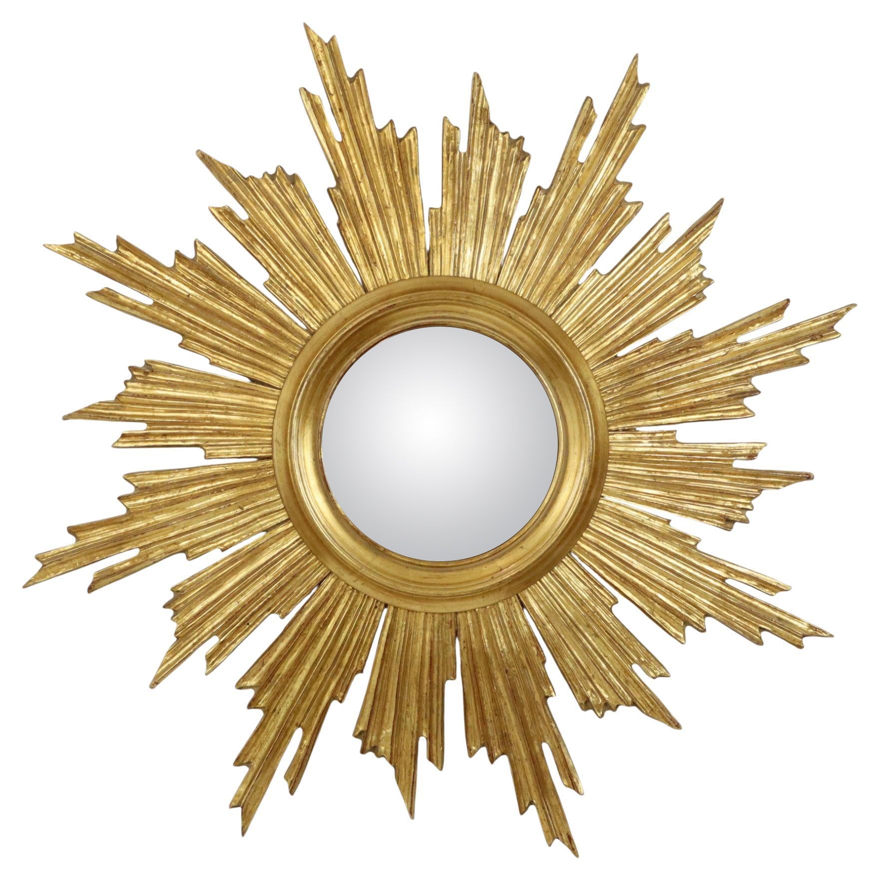 Espejo Deknudt Sunburst Madera Dorada Años Sesenta 69cm en venta
