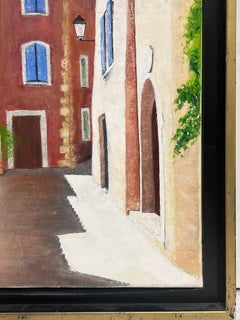 Vintage Spanish Signed Oil Painting Old Town Back Streets Dappled Light