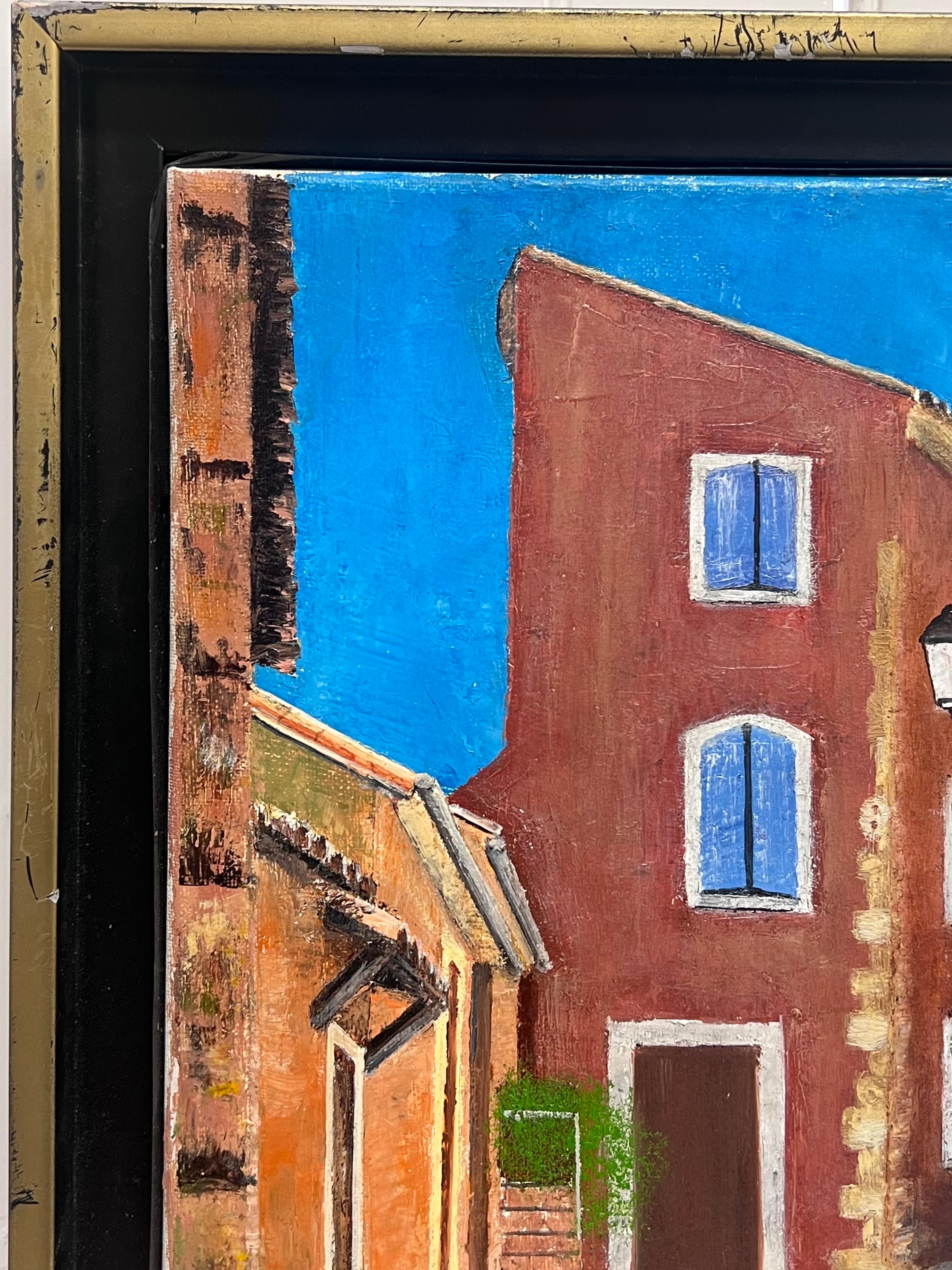 Vintage Spanish Signed Oil Painting Old Townes Back Streets Dappled Light (Pittura a olio firmata in spagnolo) in vendita 1