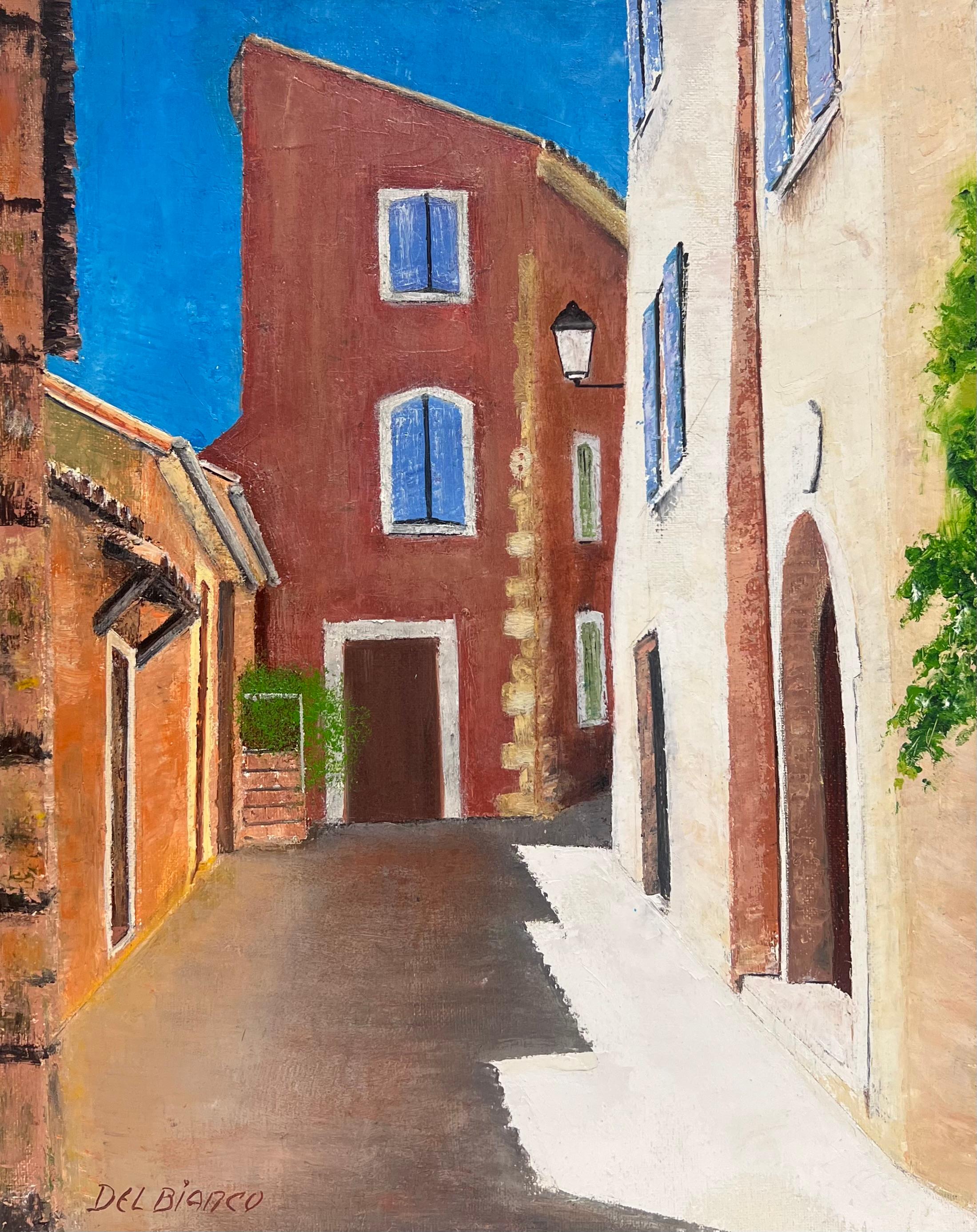 Vintage Spanish Signed Oil Painting Old Townes Back Streets Dappled Light (Pittura a olio firmata in spagnolo) in vendita 2