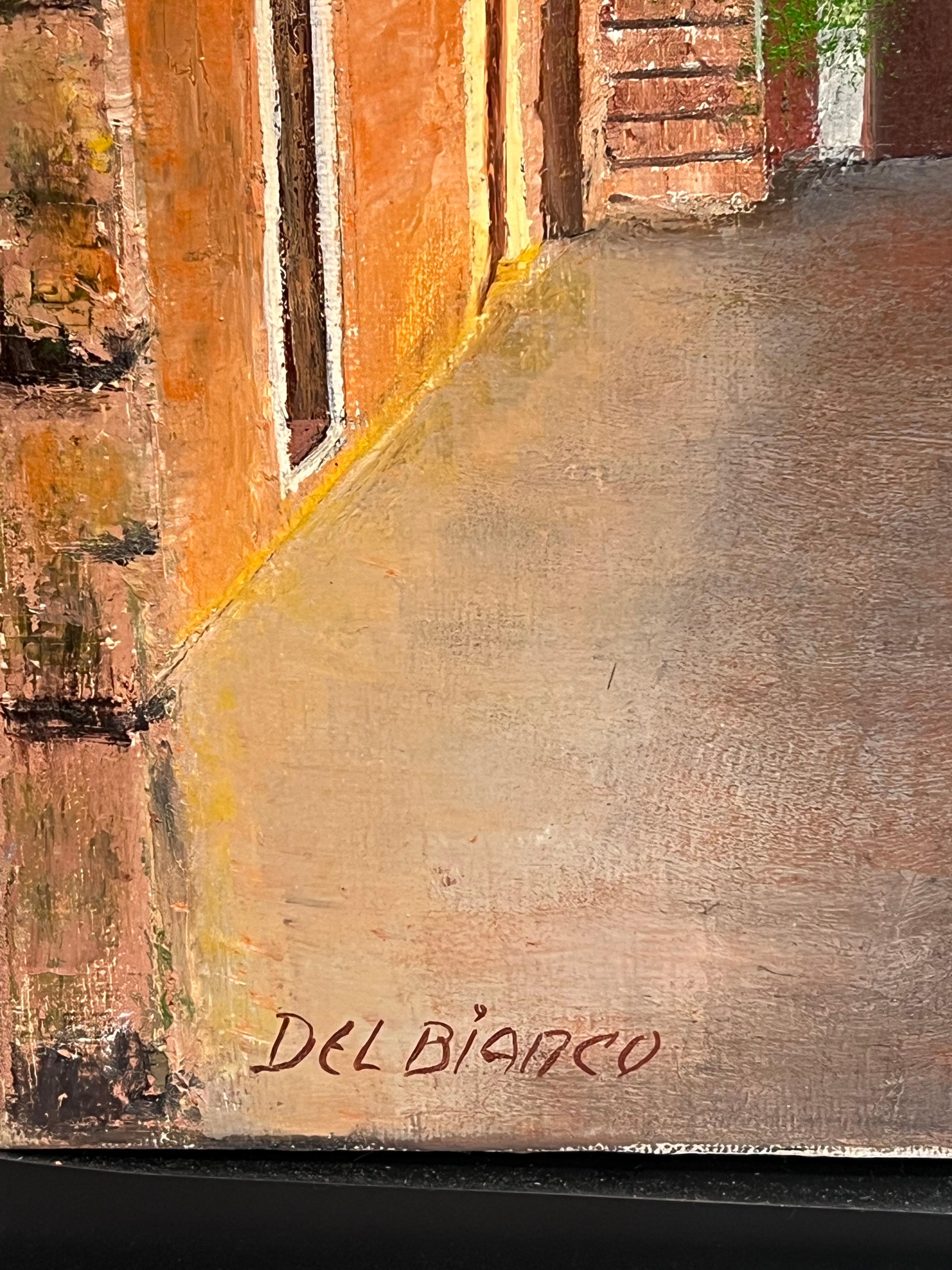 Vintage Spanish Signed Oil Painting Old Townes Back Streets Dappled Light (Pittura a olio firmata in spagnolo) in vendita 3