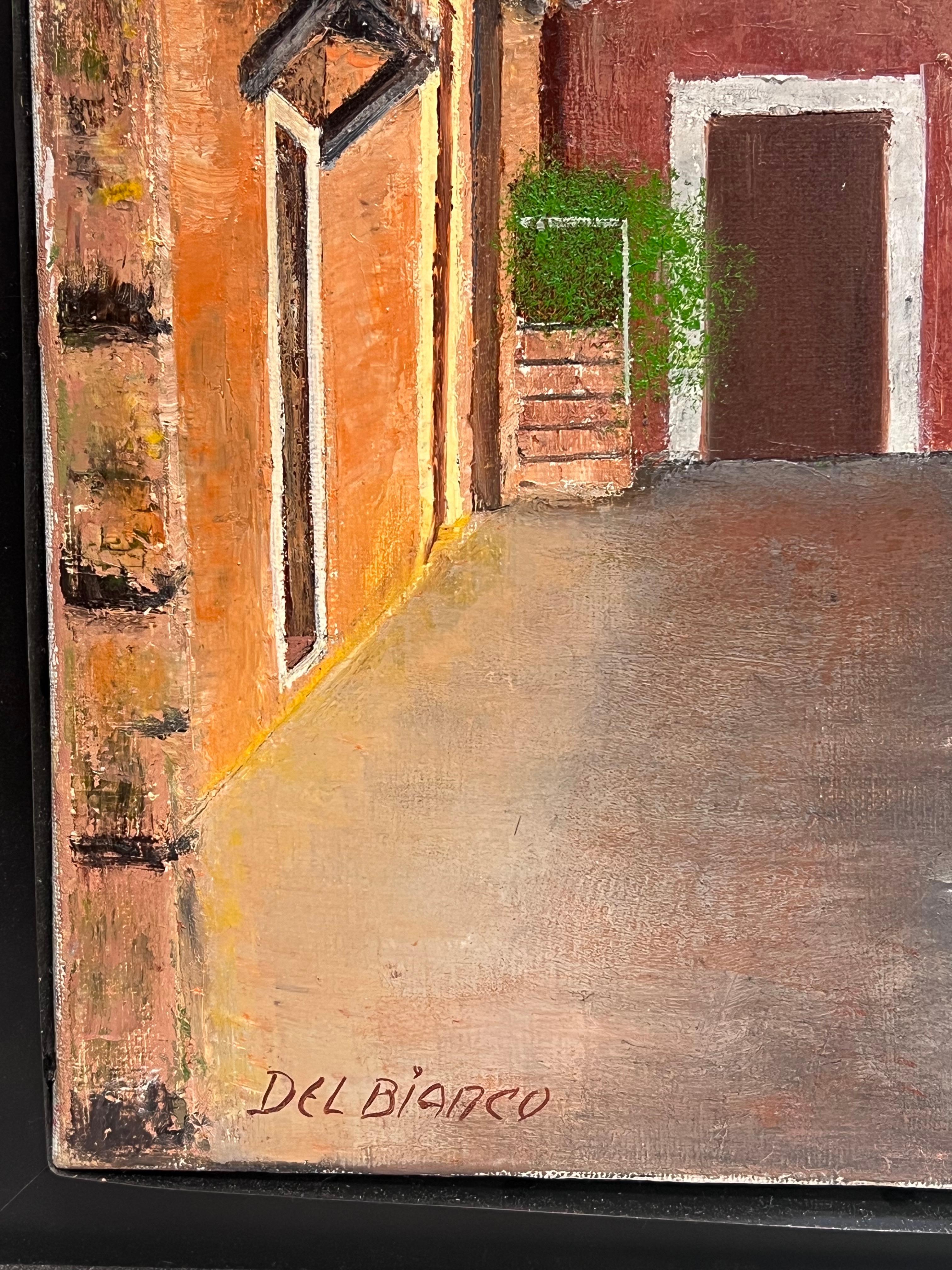 Vintage Spanish Signed Oil Painting Old Townes Back Streets Dappled Light (Pittura a olio firmata in spagnolo) in vendita 4