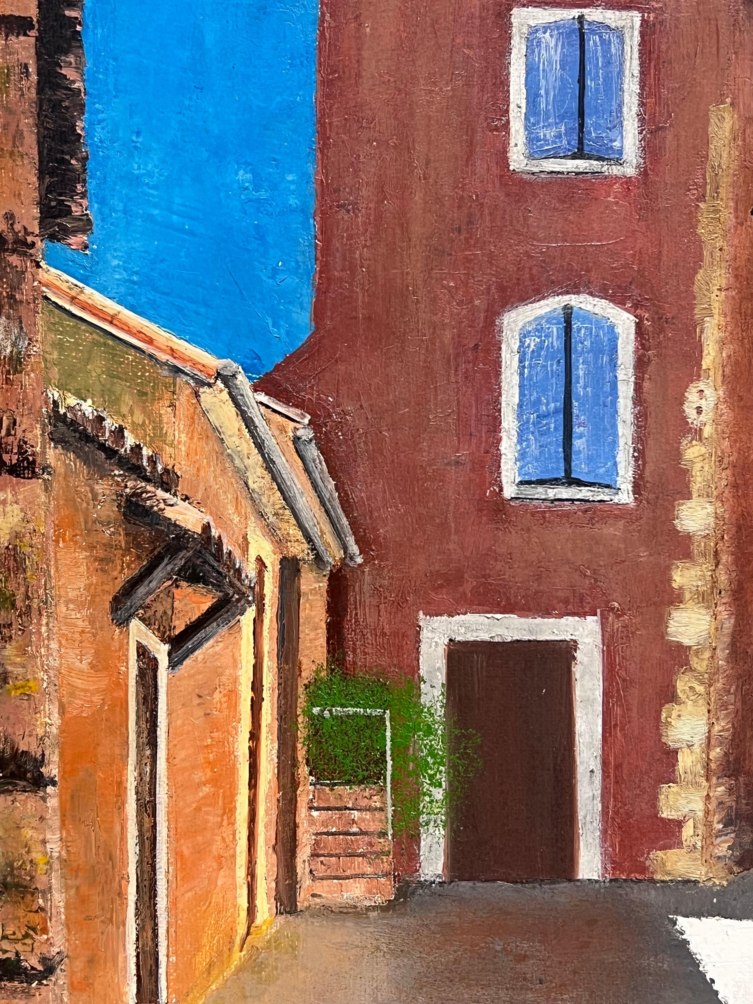 Vintage Spanish Signed Oil Painting Old Townes Back Streets Dappled Light (Pittura a olio firmata in spagnolo) in vendita 5