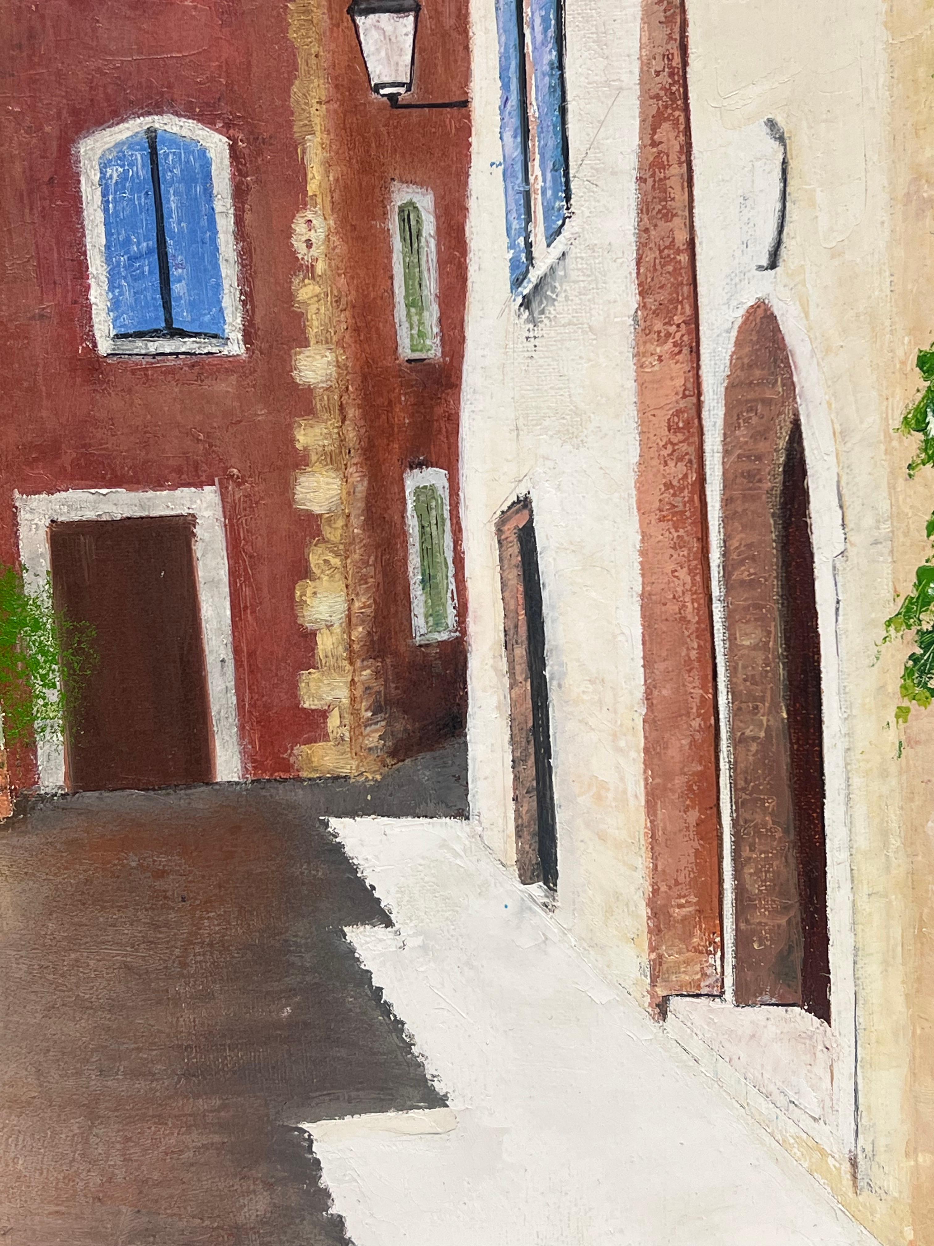 Vintage Spanish Signed Oil Painting Old Townes Back Streets Dappled Light (Pittura a olio firmata in spagnolo) in vendita 6