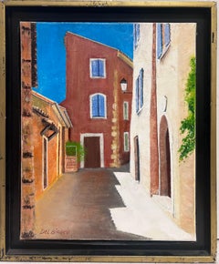 Vintage Spanish Signed Oil Painting Old Town Back Streets Dappled Light