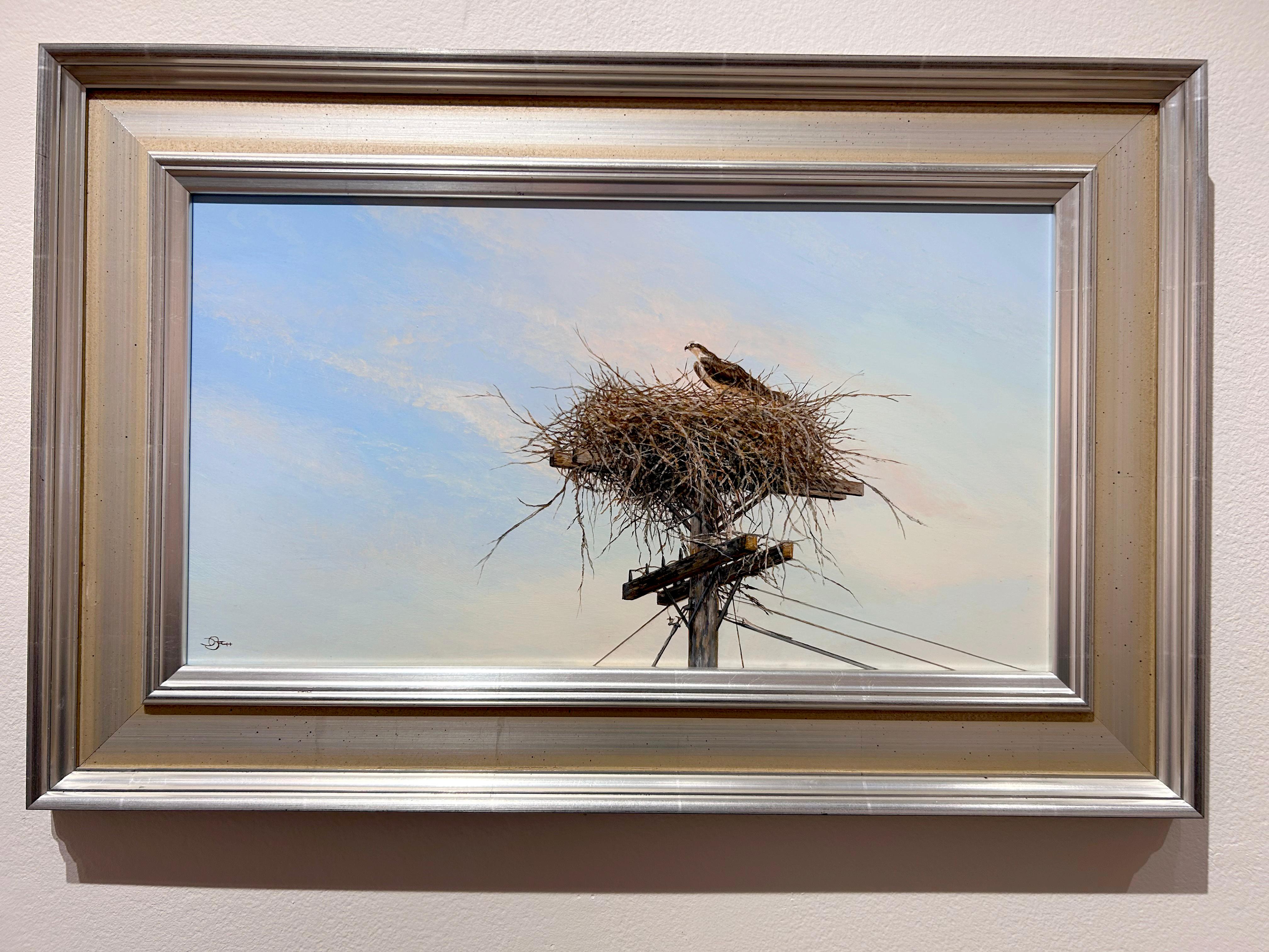 Bach, „Eine kleine Hilfe von meinen Freunden“, realistische Osprey-Landschaft mit Vogelaufsatz  – Painting von Del Bourree Bach