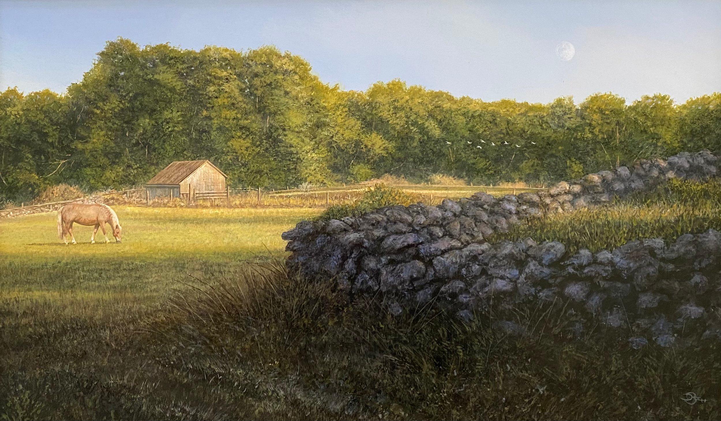 Del Bourree Bach, "A Lazy Summer Day", Horse Equine Pasture Barn Painting