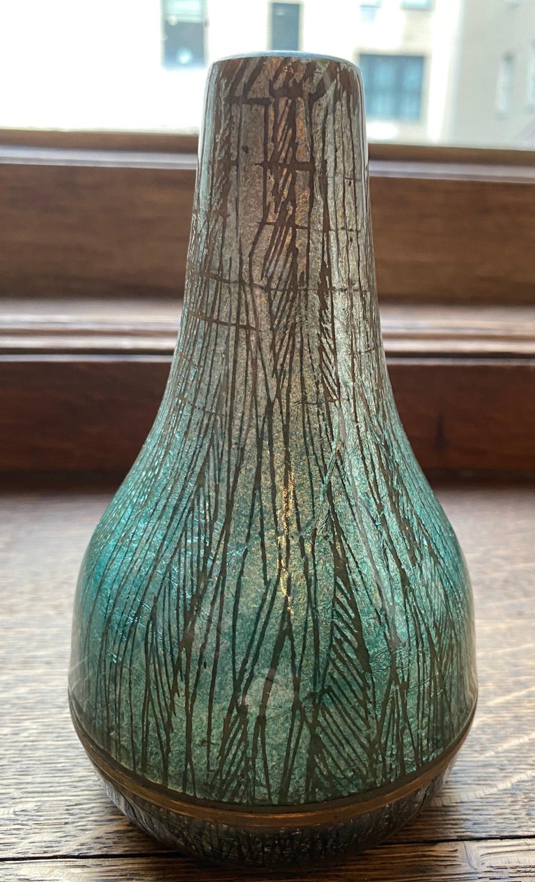 Mid-Century Modern Del Campo 1960s Italian Enamel Vase Rare For Sale