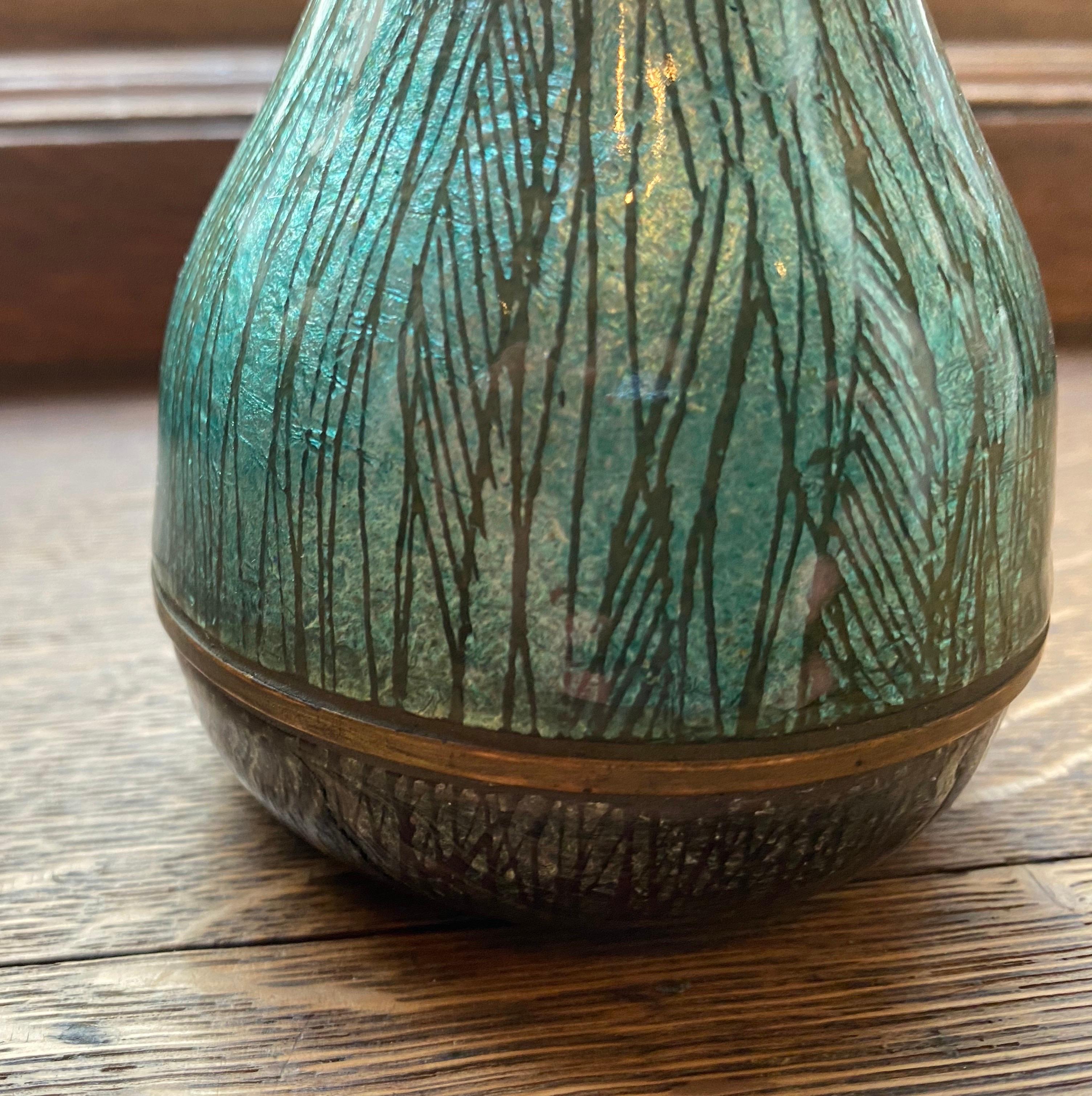 Bronze Del Campo 1960s Italian Enamel Vase Rare For Sale