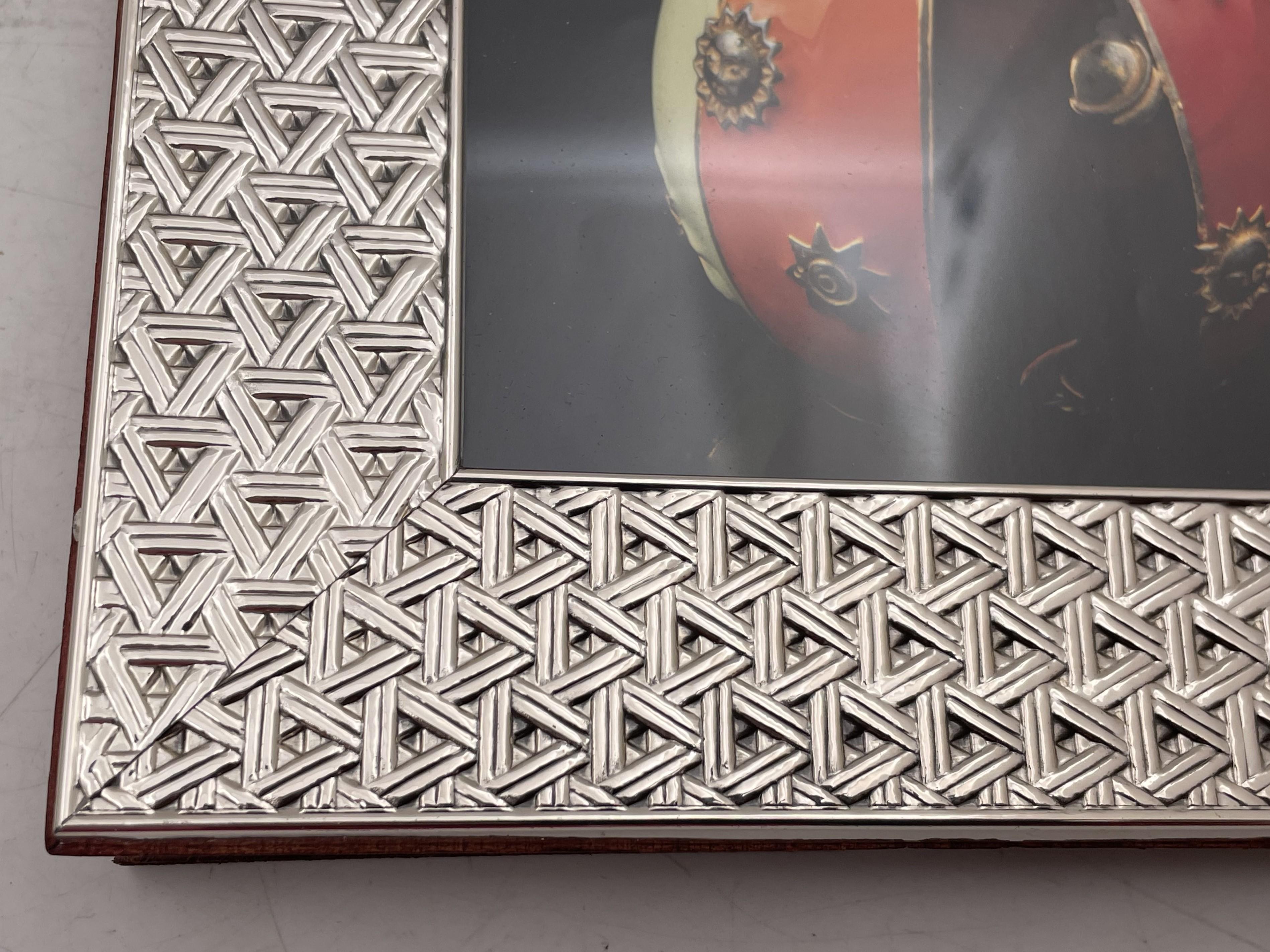 Del Conte Paar Sterling Silber Dreieckige Webe Stil Bilderrahmen mit Holz (Moderne der Mitte des Jahrhunderts) im Angebot