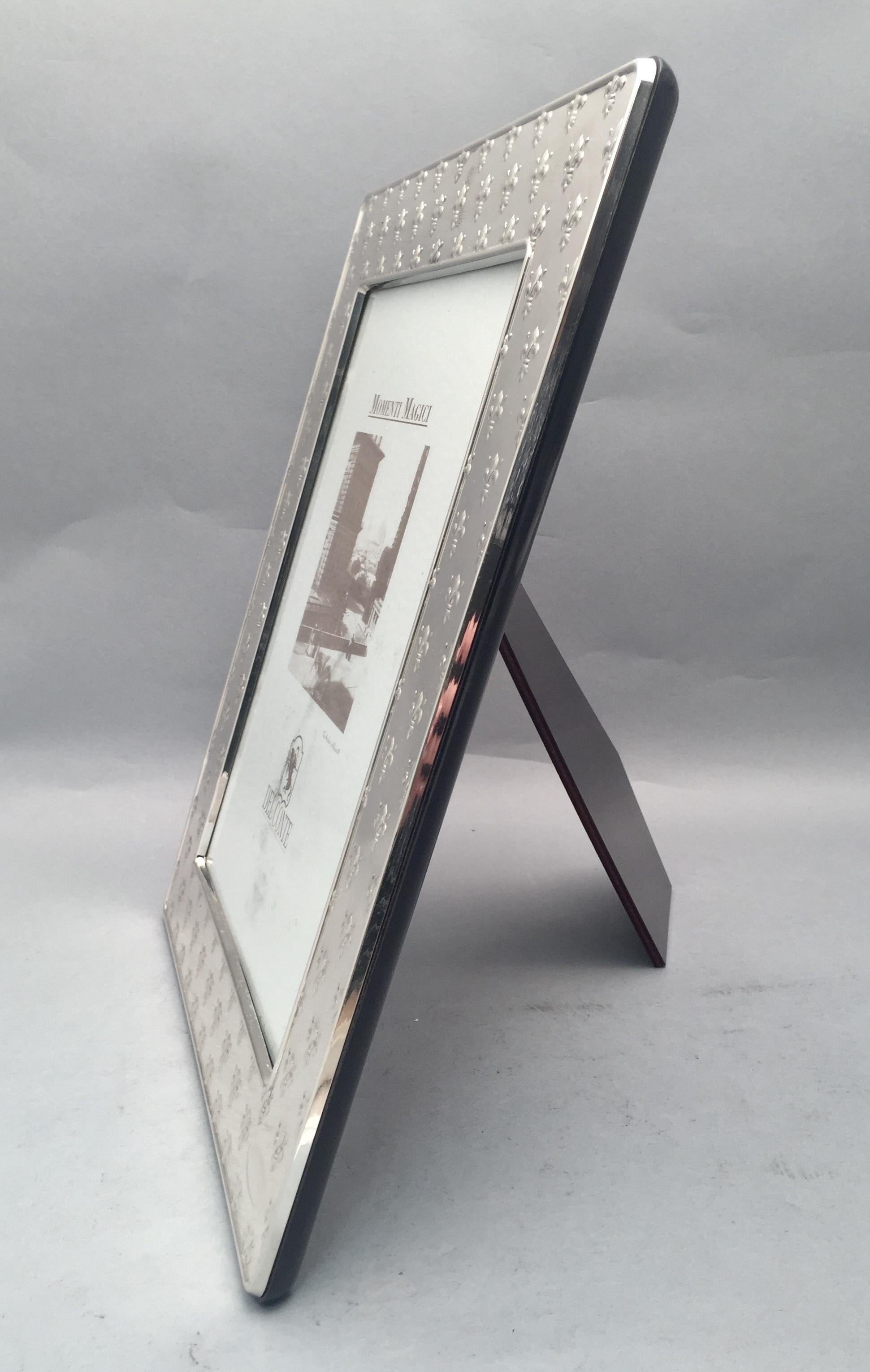 Del Conte Sterling Silver Picture Frame with Fleur-de-Lis Pattern at 1stDibs