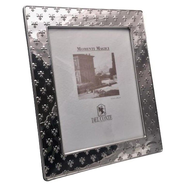 Del Conte Sterling Silver Picture Frame with Fleur-de-Lis Pattern at 1stDibs