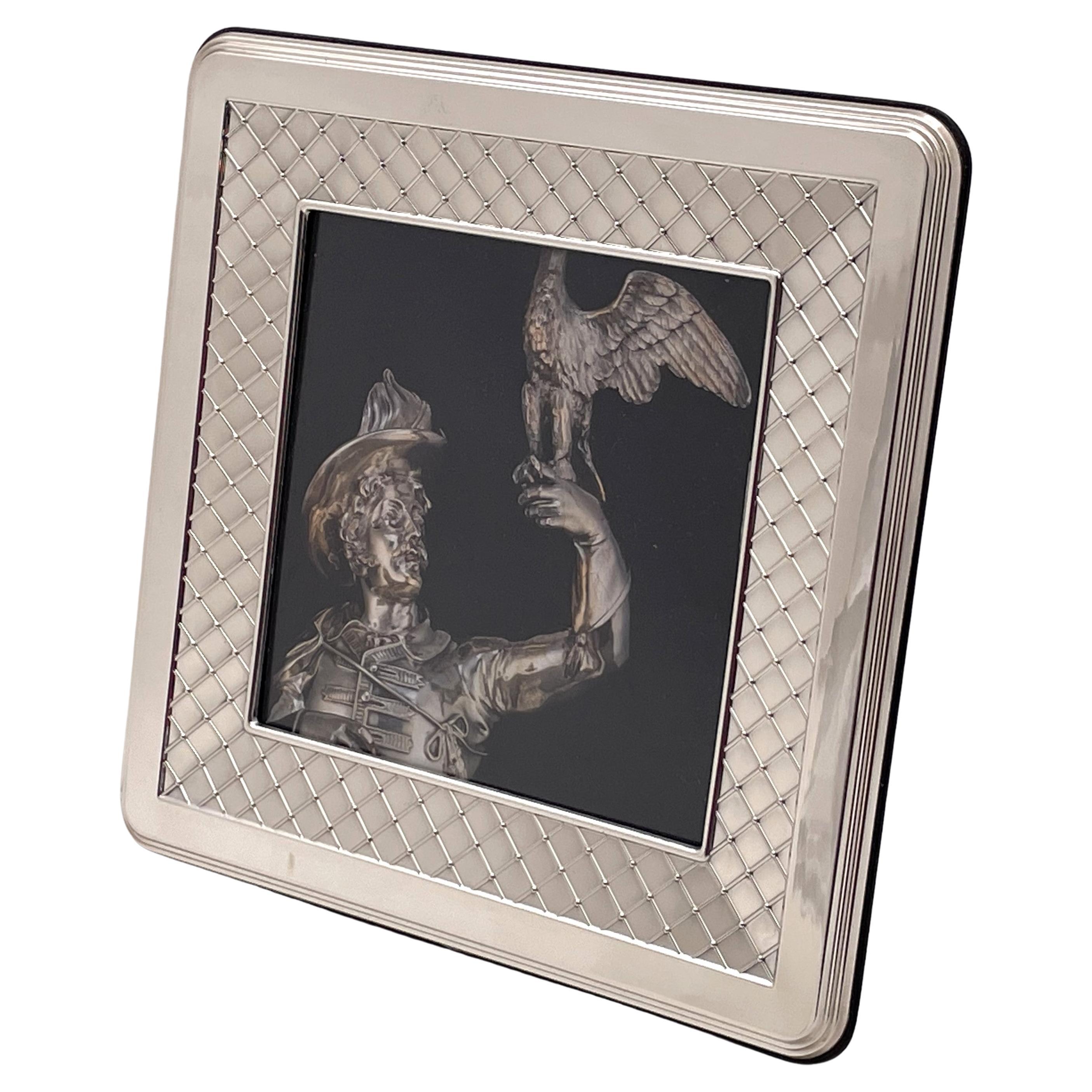 Del Conte Sterling Silver Square Picture Frame in Mid-Century Modern Style