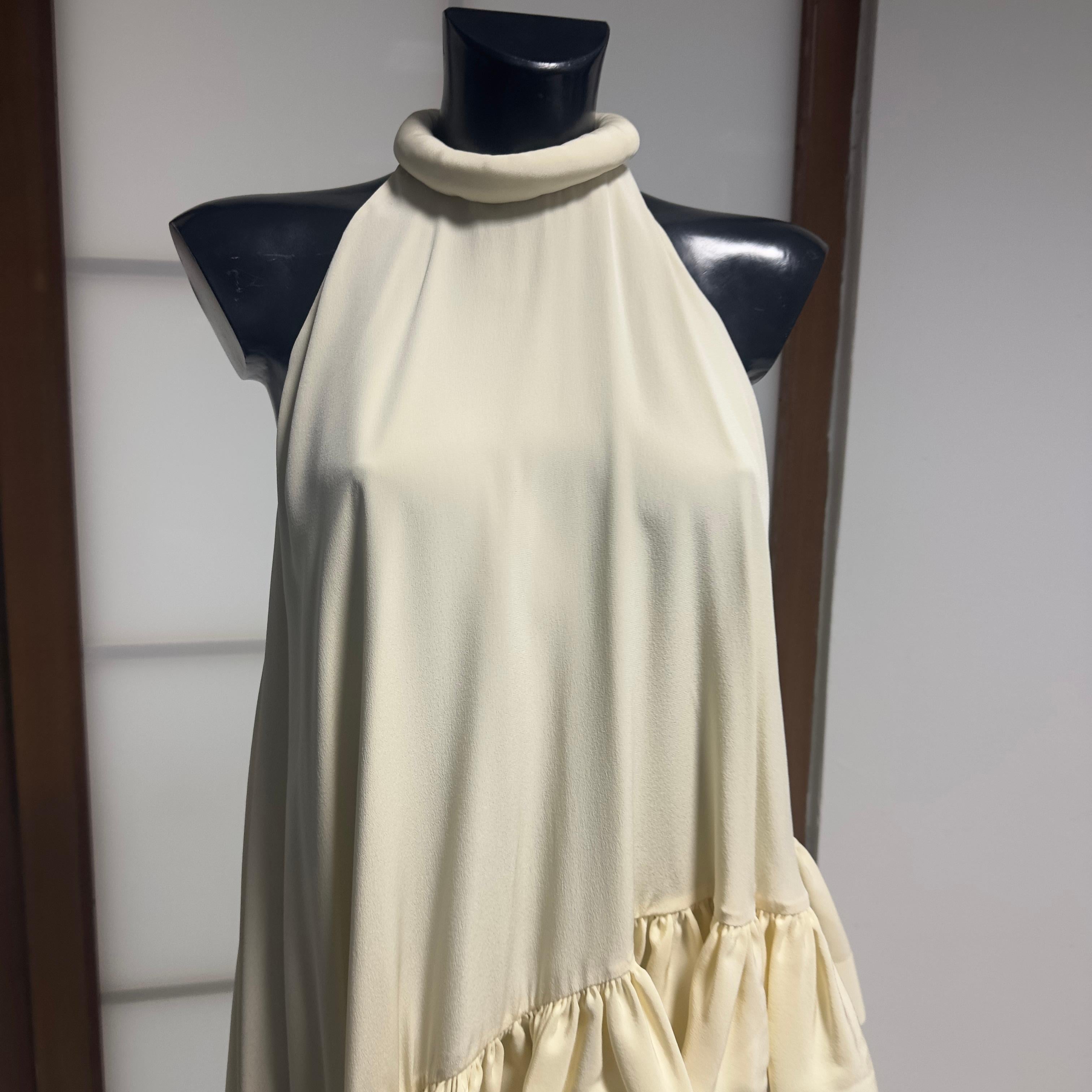 Women's Del Core Asymmetric Silk High-Neck Top with Cascading Ruffle - Made in Italy For Sale