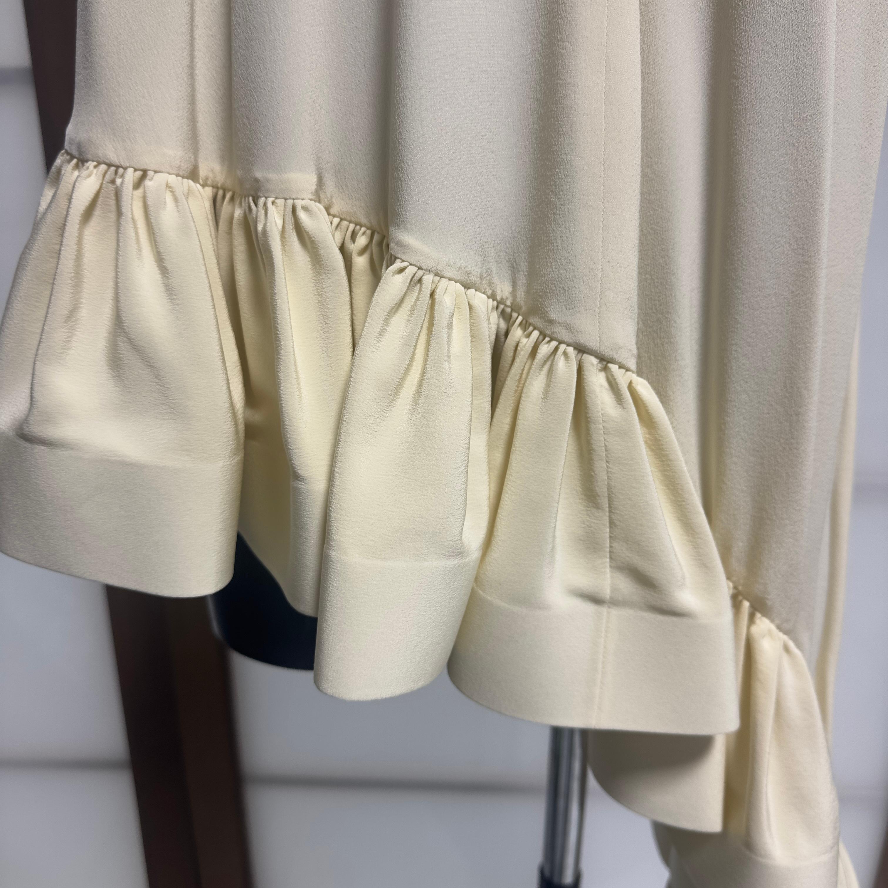 Del Core Asymmetric Silk High-Neck Top with Cascading Ruffle - Made in Italy For Sale 2